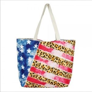 💋 American Flag & Leopard Print Tote